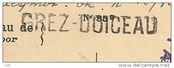 Portvrije  Kaart Met Naamstempel (Griffe D´Origine )  GREZ-DOICEAU Met Cirkelstempel Op 30/11/1926 - Linear Postmarks