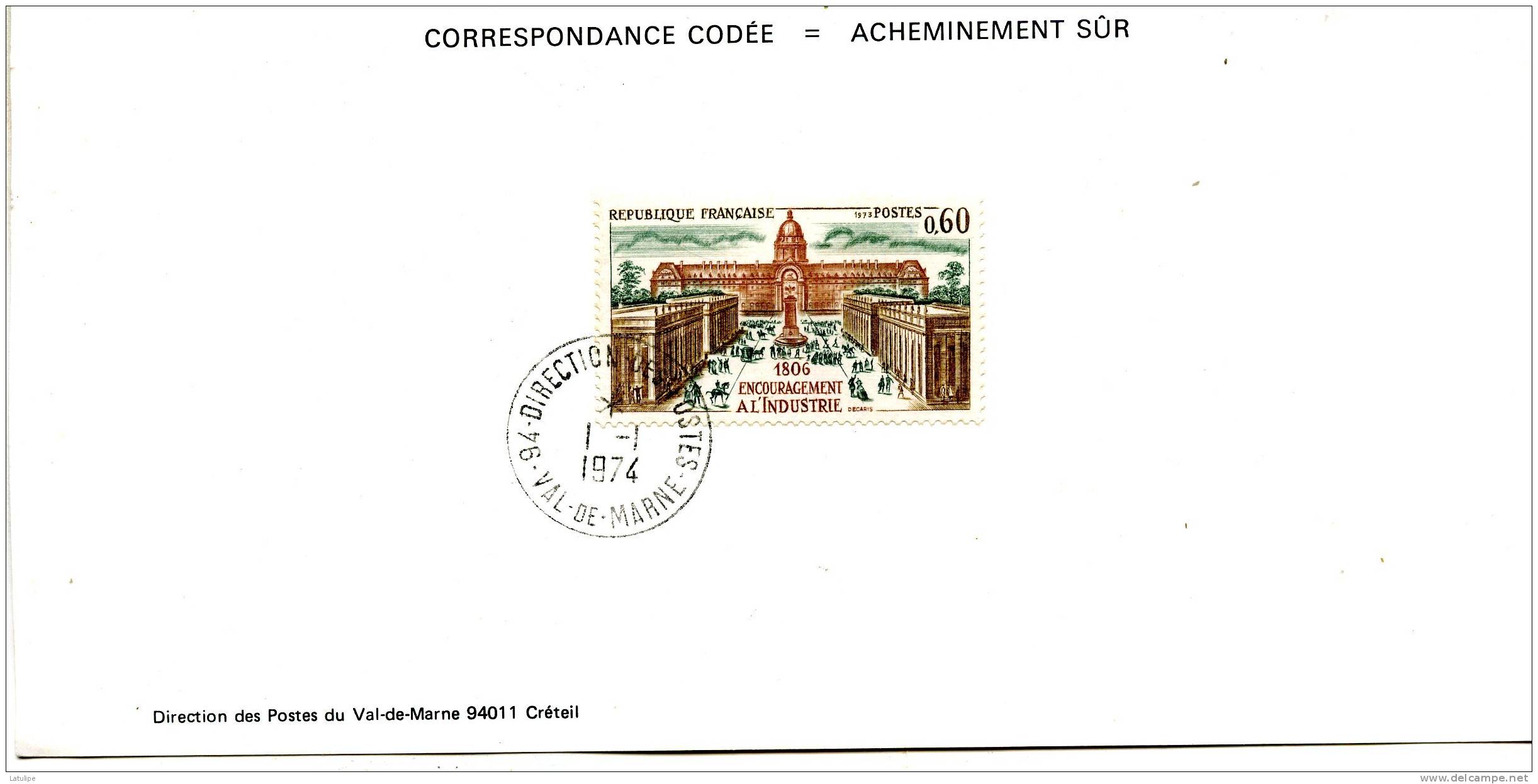 Correspondance Codée  Timbrée De La Direction Des Postes Du Val-de-Marne  94  Le 1- 1- 1974 - Mechanical Postmarks (Other)