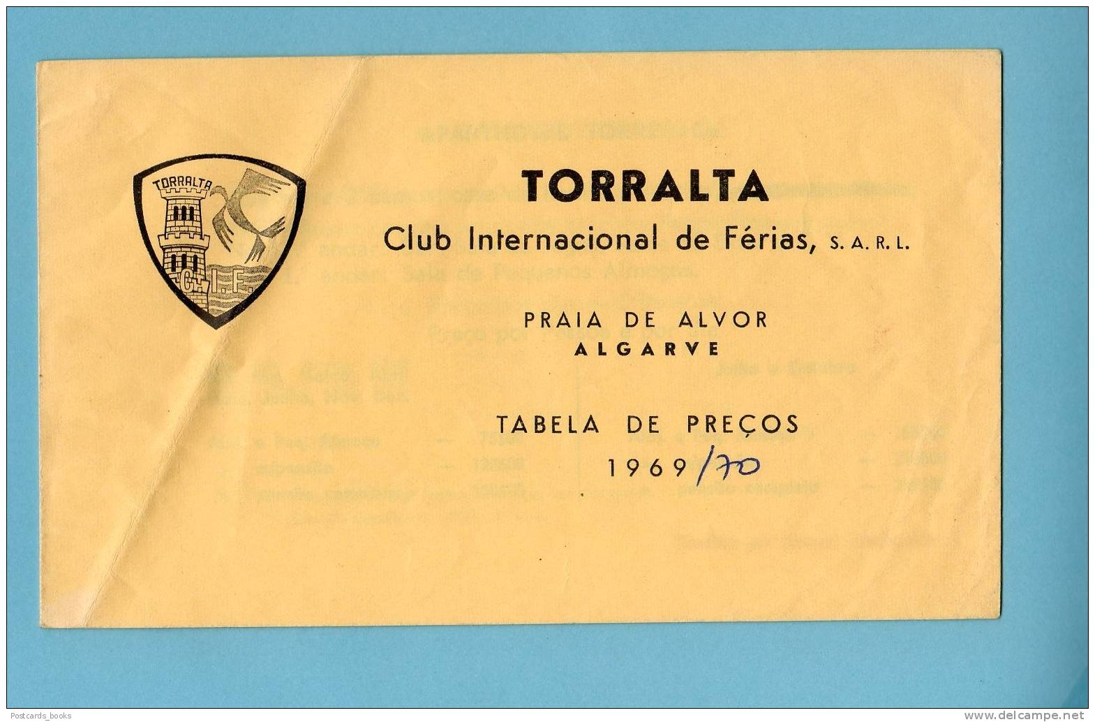 1969/70 TORRALTA / Algarve / Portimão /Alvor. Livro Publicidade Com Preços HOTEL E RESTAURANTE - Portugal