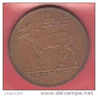 NORWAY   # 5 ØRE BRONZE FROM YEAR 1972 - Norvège