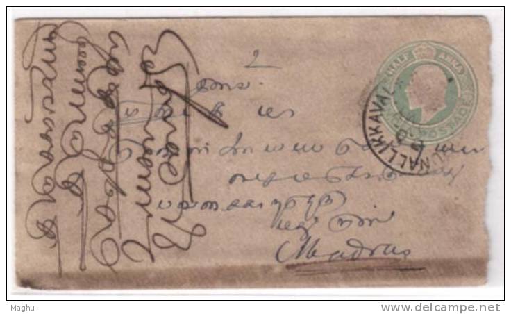 India Edward Half Anna Cover, Postal Stationery Used 1909 - 1902-11  Edward VII