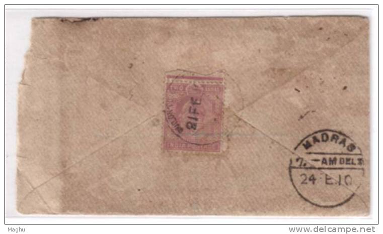 India Uprated Registered Cover, Edward Half Anna + Two Annas, Postal Stationery Used 1910, CDS Quillon - 1902-11 Roi Edouard VII