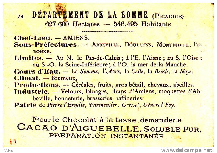 - 80 - Chromo - Image Carte Département De La Somme -- Pub Cacao D´Aiguebelle - - Aiguebelle