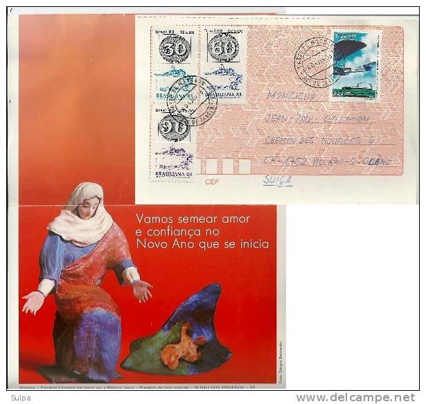 Crèche, Vierge Et Enfant, Lettre-carte De Noël  / Carta Pre Franqueada Brésil - Entiers Postaux