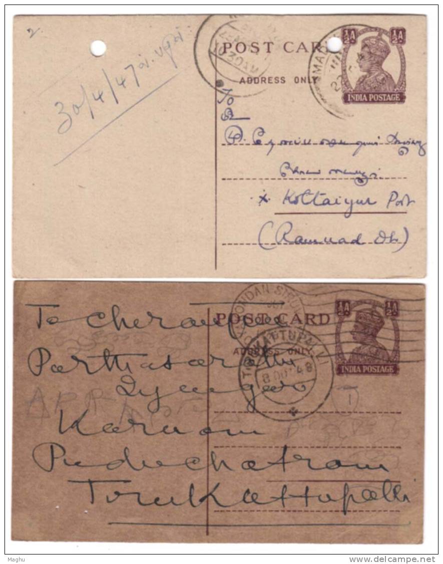 2 Diff., Shade, KG VI Postcard, Used George Postal Stationery India - 1936-47 Roi Georges VI