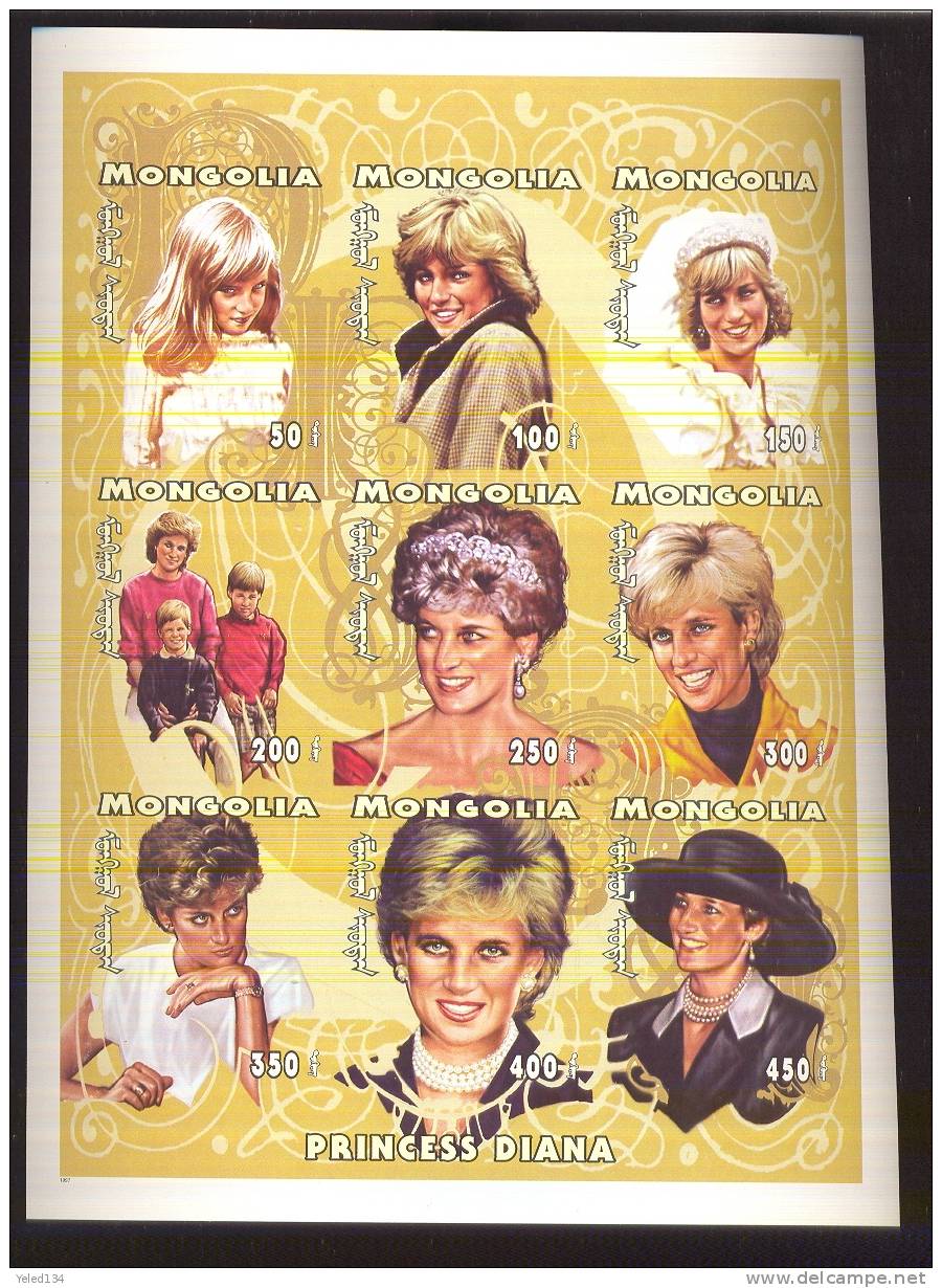 MONGOLIA   2288 ** IMPERFORATE  MINT NEVER HINGED MINI SHEET OF PRINCES DIANA  # 451-1*  ( - Case Reali