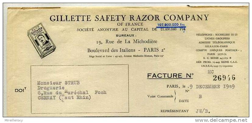 FACTURE GILLETTE SAFETY  RASOIR LAMES PARIS - Chemist's (drugstore) & Perfumery
