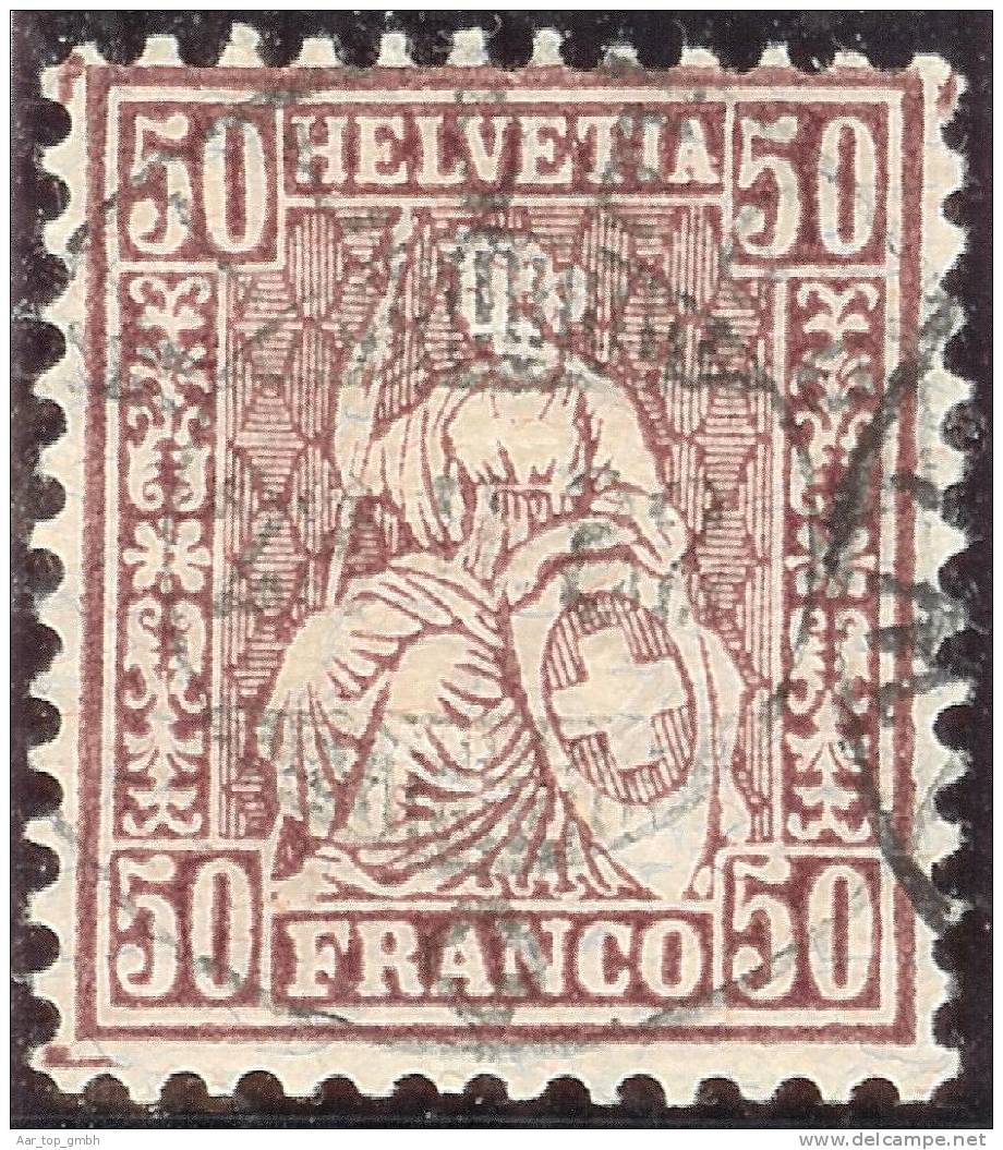 Schweiz 1882-02-22 Wildegg Zu#51 Faserpapier Sitzende Helvetia 50 Rp. Lila Bedarfsstempel - Oblitérés