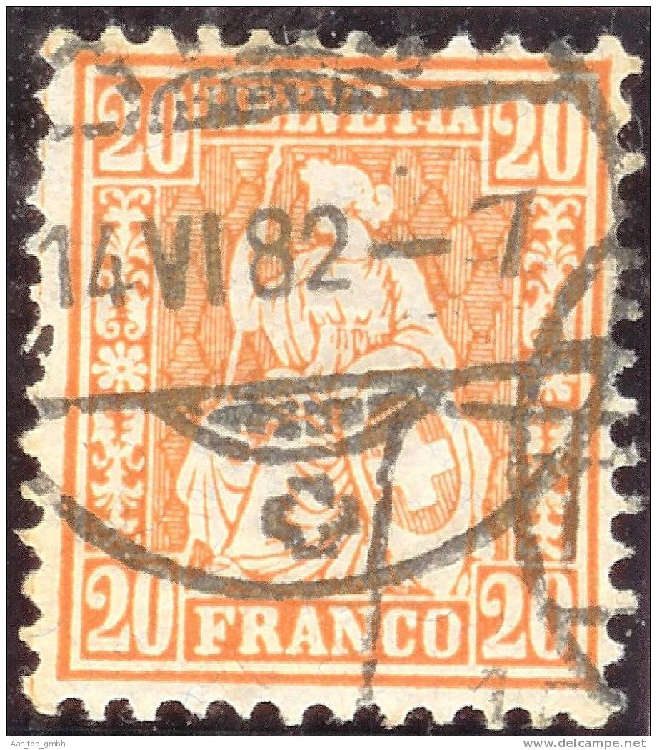 Schweiz 1882-06-14 Thun Zu#48 Faserpapier Sitzende Helvetia 20 Rp.orange Bedarfsstempel - Used Stamps