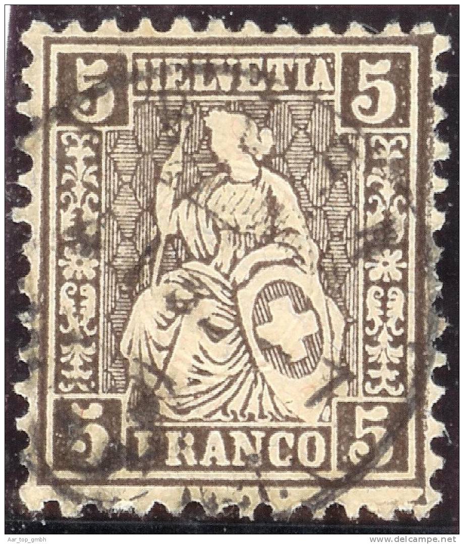 Schweiz 1882-01-04 Bern Zu#45 Faserpapier Sitzende Helvetia 5 Rp.braun Bedarfs-Vollstempel - Oblitérés