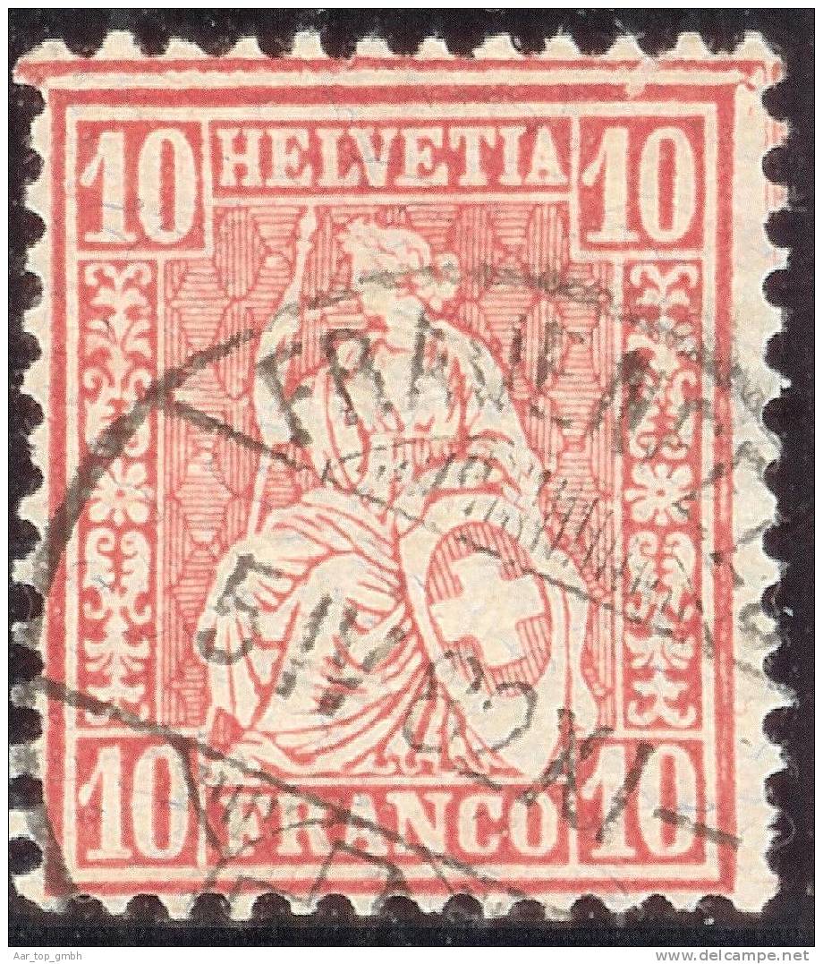 Schweiz 1882-04-05 Frauenfeld Zu#46 Faserpapier Sitzende Helvetia 10 Rp.rot Bedarfsstempel - Used Stamps