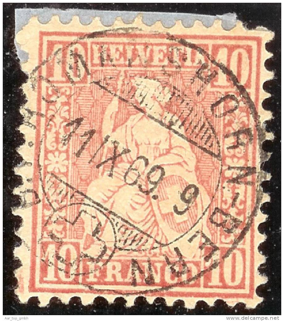 Heimat Bahnlinie Romanshorn-Bern 1869-09-11 L9 Sitzende Helvetia 10 Rp. Rot Vollstemepl - Oblitérés