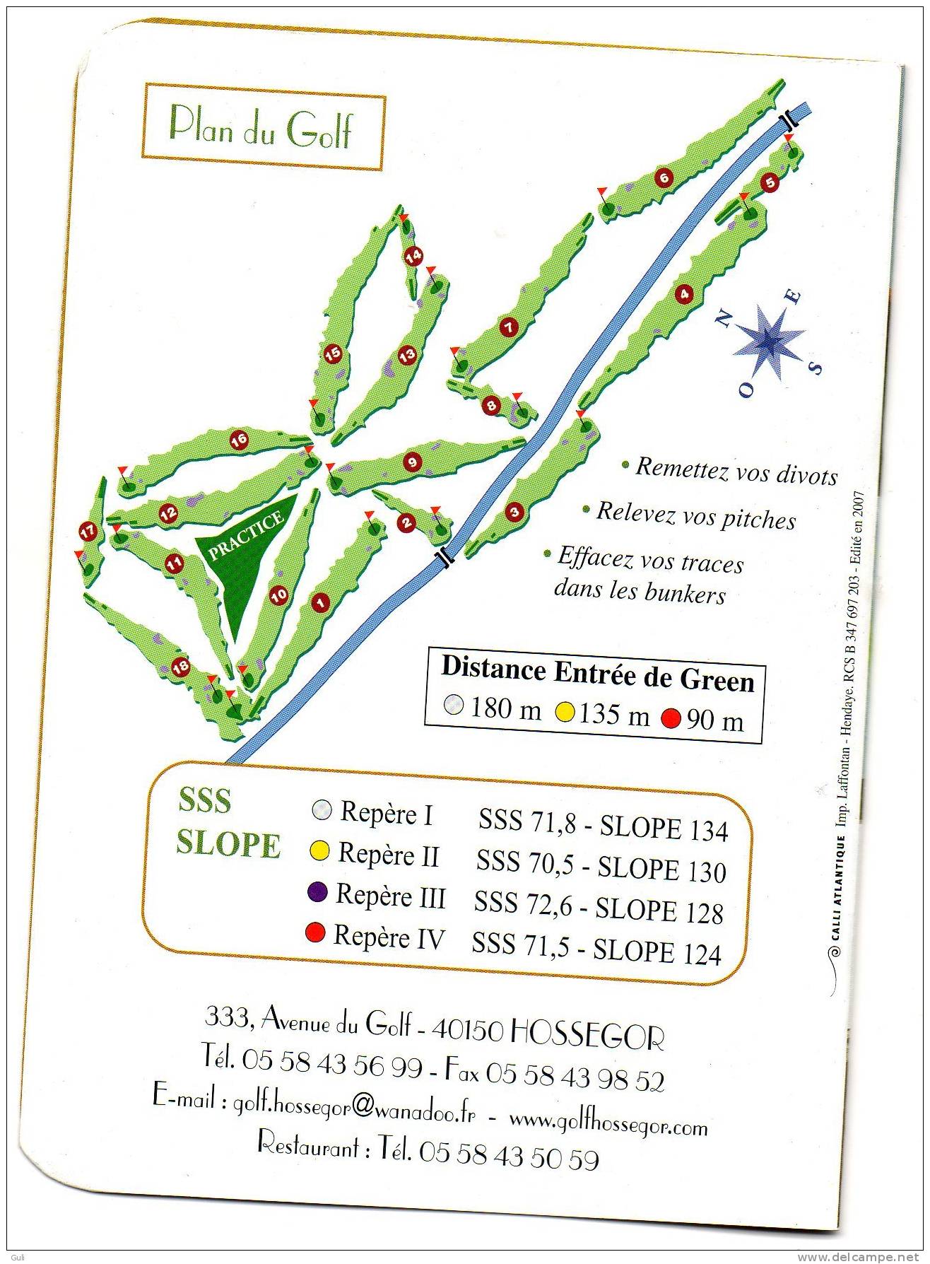 Sports > Golf >  Card-GOLF D´HOSSEGOR (1) - 40150 Landes -France -carte De Parcours *PRIX FIXE - Autres & Non Classés