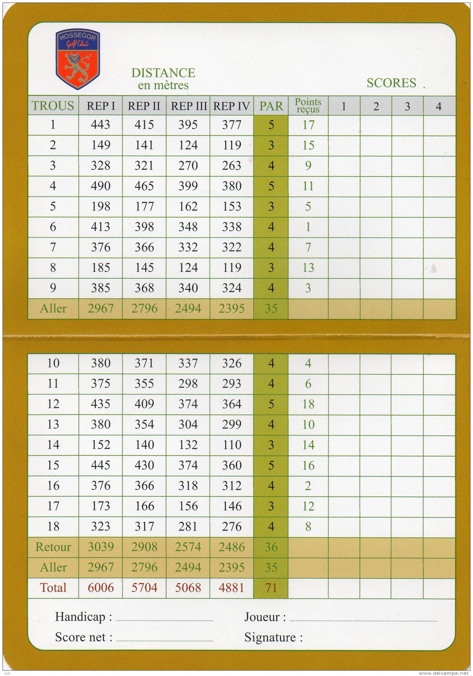 Sports > Golf >  Card-GOLF D´HOSSEGOR (1) - 40150 Landes -France -carte De Parcours *PRIX FIXE - Autres & Non Classés