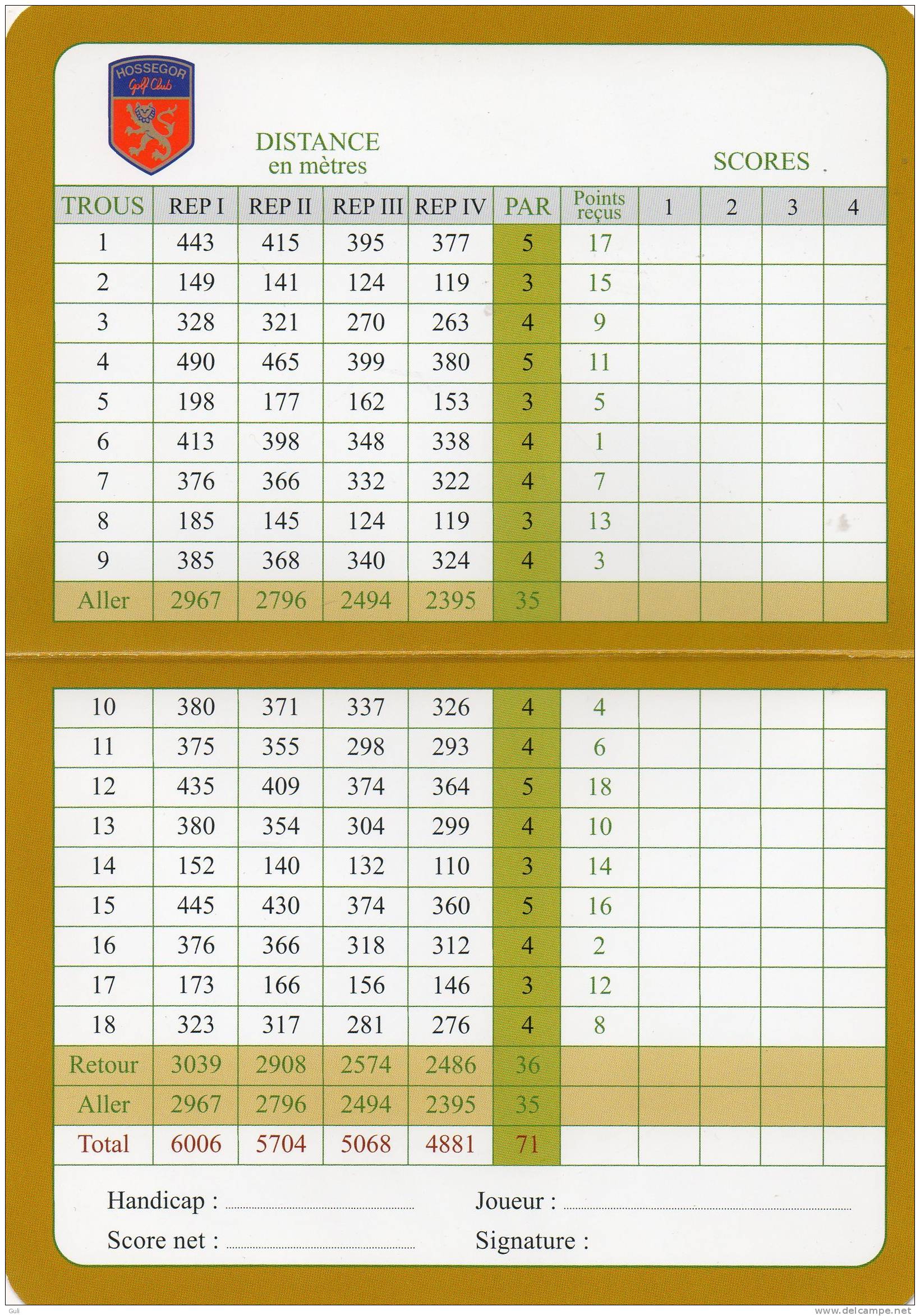 Sports > Golf > Card-GOLF D´HOSSEGOR (2) - 40150 Landes -France -carte De Parcours *PRIX FIXE - Autres & Non Classés
