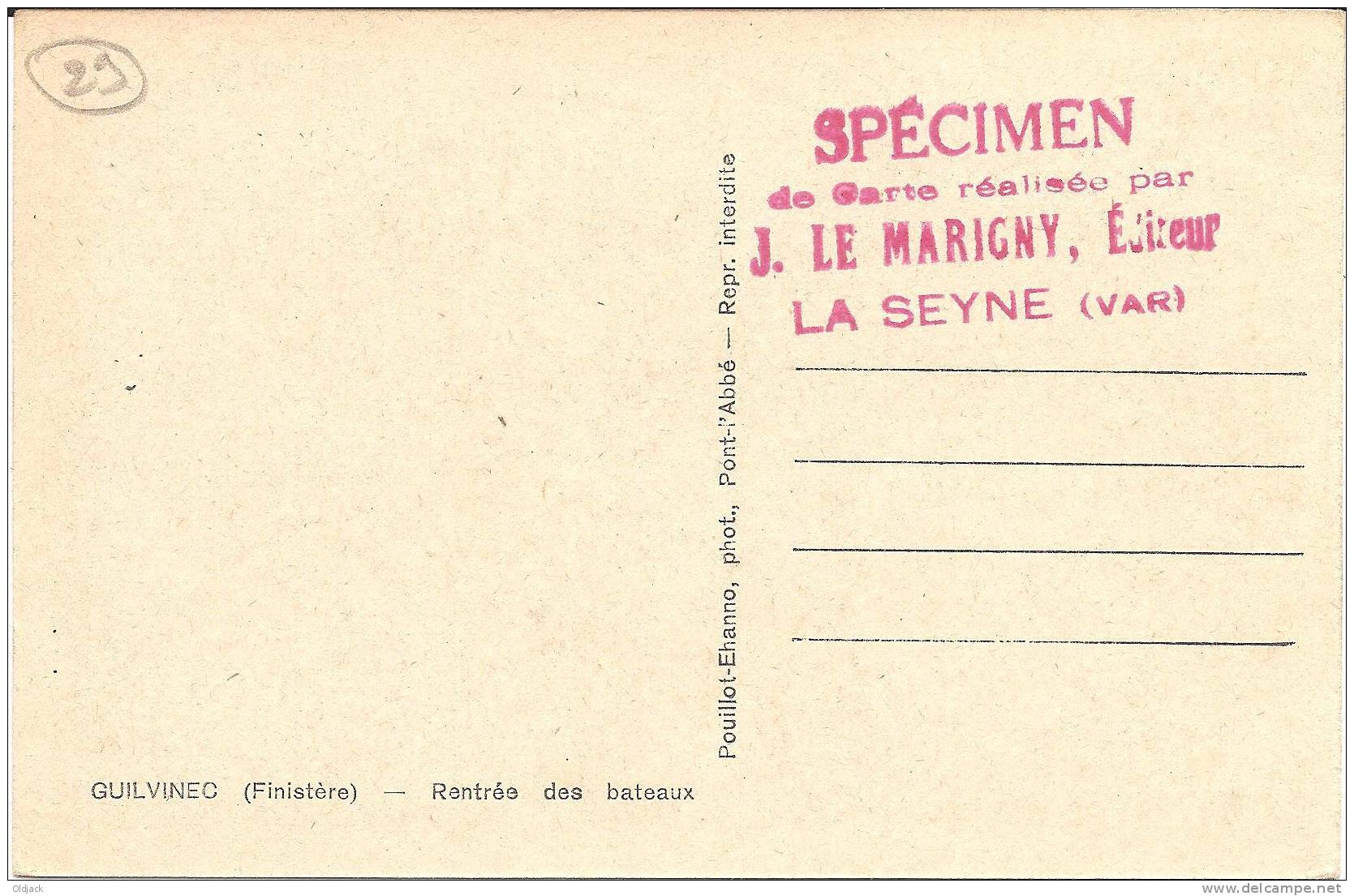 GUILVINEC Rentrée Des Bateaux (carte Specimen) - Guilvinec