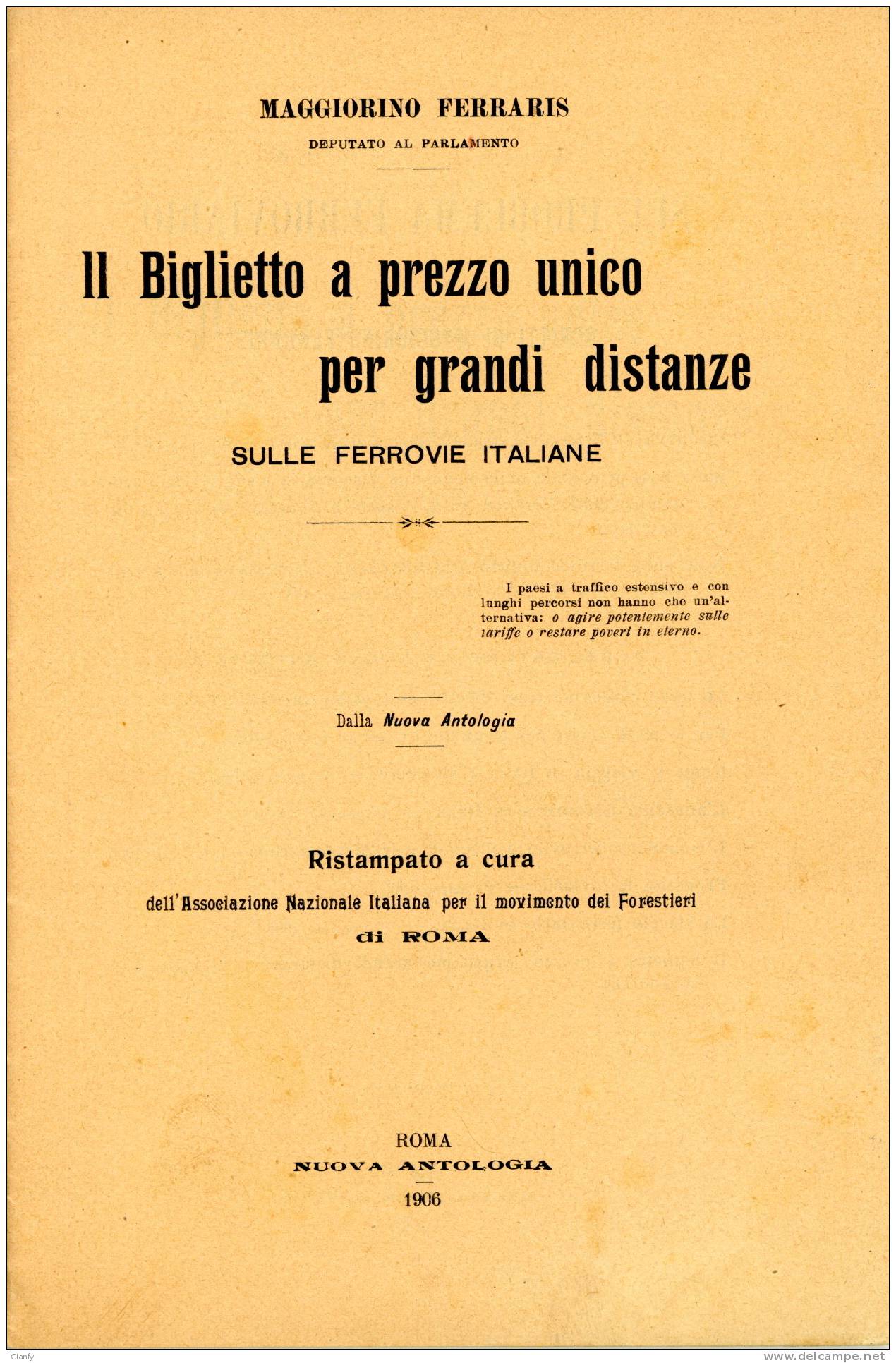 TRENO FERROVIA BIGLIETTO GRANDI DISTANZE 1906 - Europa