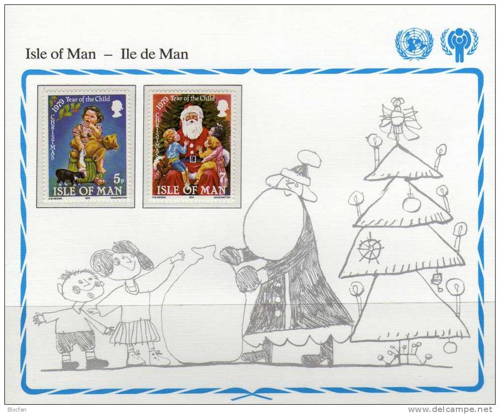 Gedenkblatt Zum Kinder-Jahr UK Isle Of Man 157/8 ** 1€ Weihnachten UNO Jahr Des Kindes 1979 From UNICEF - Man (Ile De)