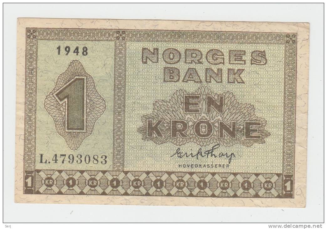 Norway 1 Krone 1948 VF++ CRISP RARE Banknote P 15b 15 B - Norvège