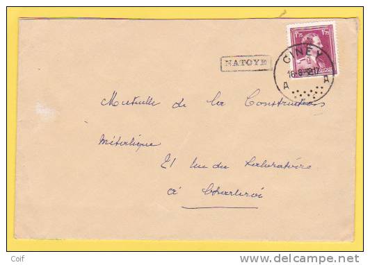 832 Op Brief Met Stempel  CINEY Met Omkaderde Naamstempel NATOYE (Griffe D´Origine )(VK) - Linear Postmarks