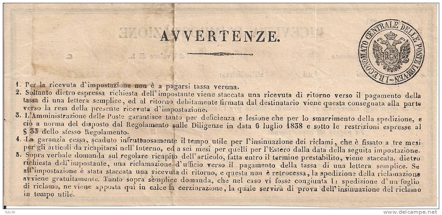 RICEVUTA D'IMPOSTAZIONE  - DA SABBIONETA PER CREMONA - 16 GENNAIO 1858 - POSTE  LOMBARDO VENETO - Lombardo-Vénétie