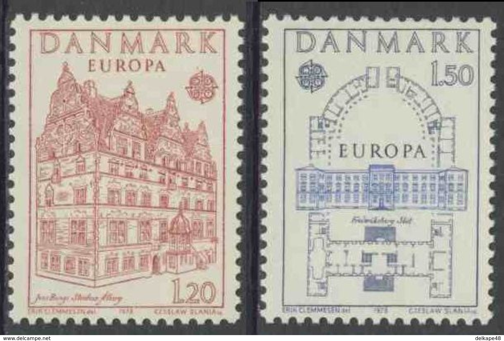 Danmark Denmark Dänemark 1978 Mi 662 /3 YT 663 /4 SG 654 /5 ** Jens Bang's House + Frederiksborg - Baudenkmäler - Neufs