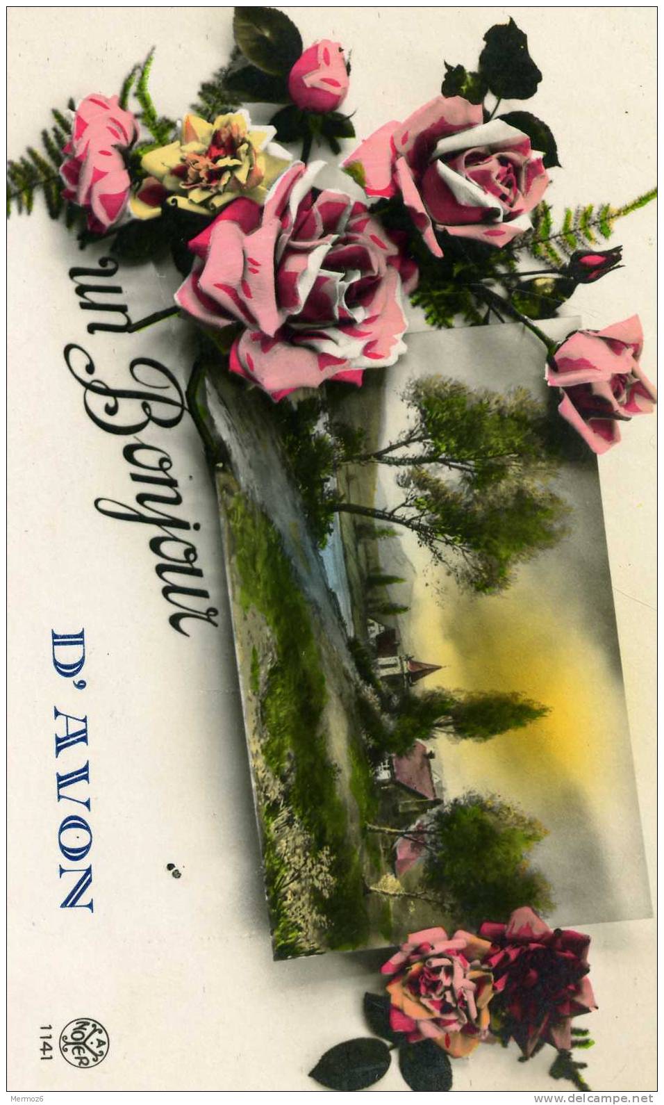 Un Bonjour D’ Avon Noyer 1141 Belle Carte Roses Colorisée - Avon