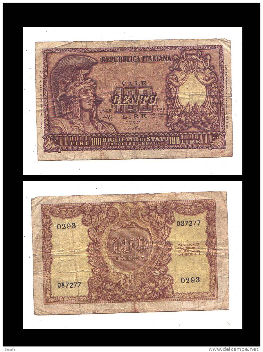 100 LIRE 24 DEC 1951  - SERIE 0293 - N° 087277 - 100 Lire