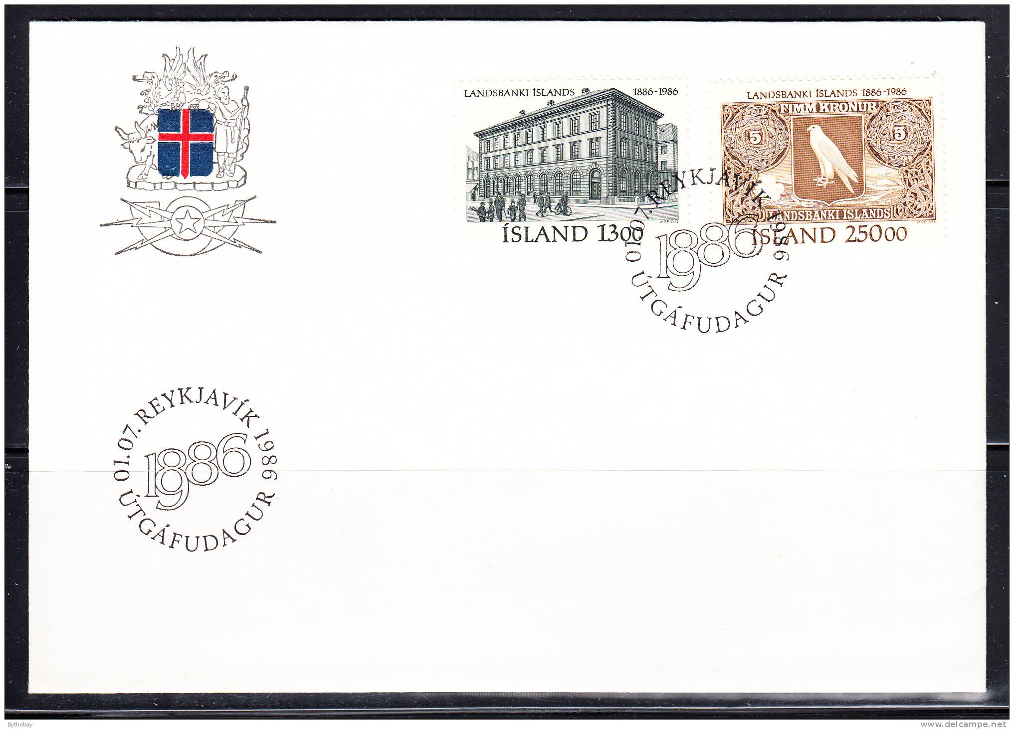 Iceland FDC Scott #626-27 National Bank Centenary - FDC