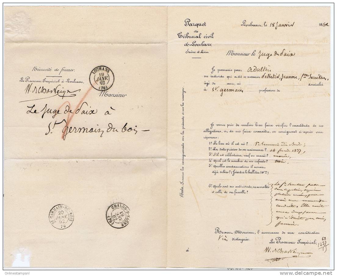 France : Lettre  Au Franchise De Louhans -&gt; St Germain Du Bois, 19-janv-1862 - 1849-1876: Periodo Classico