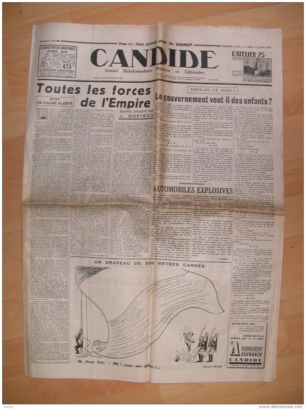 CANDIDE Du 12 JUILLET 1939 - SENNEP - PIERRE LOTI - ALFRED DE VIGNY - RENE SCHICKELE - LOUIS GUICHARD - CASTELNEAU - 1900 - 1949