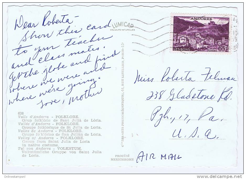 Andorra: Airmail Postcard To The USA, 1965 With Michel Nr. 162 - Storia Postale