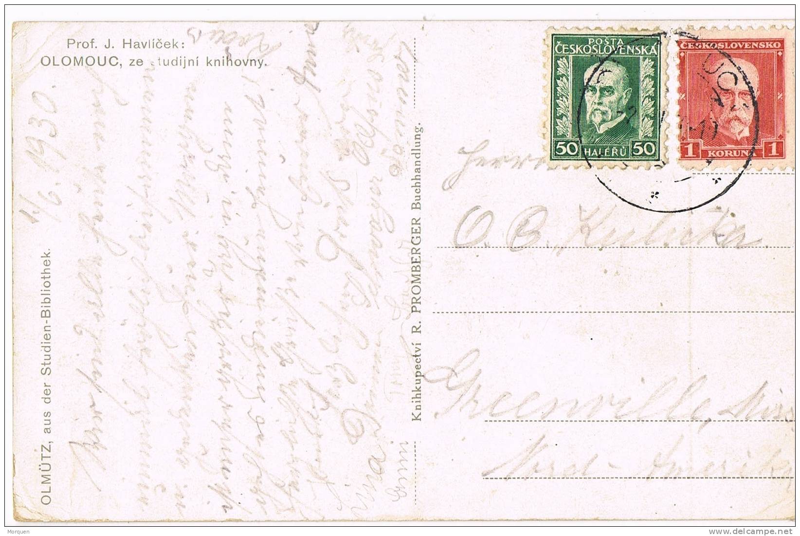 Postal OLOMOUC 1930 (Checoslovaquia). A Estados Unidos - Covers & Documents