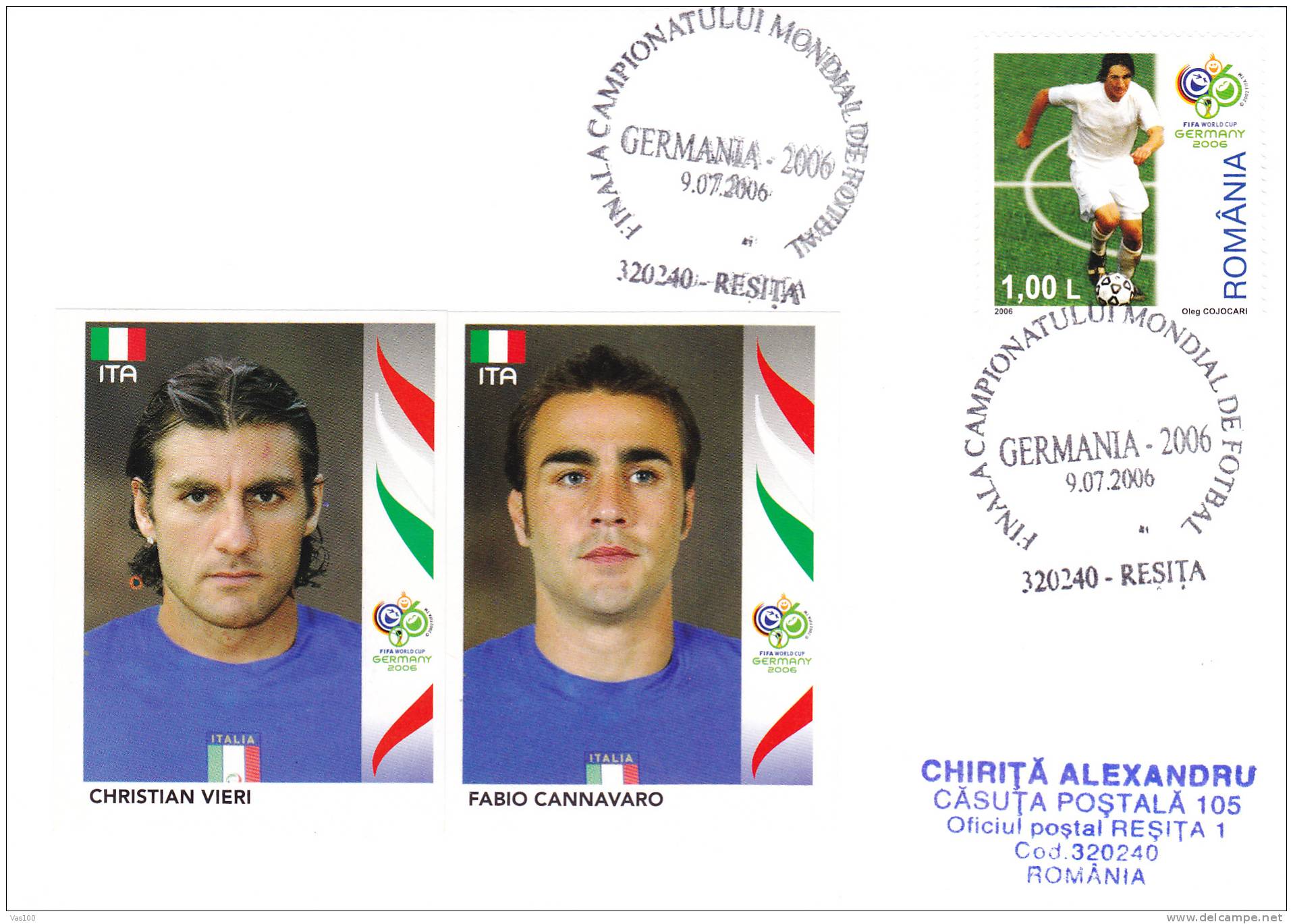 FOOTBALL FIFA WORLD CUP GERMANY 2006,Italia Cannavaro And Vieri ,cover Romania. - 2006 – Germany