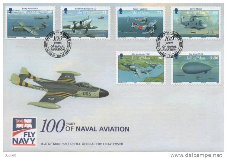 ILE DE MAN Poste 20096 FDC Série Aviation : Barracuda Buccaneer Flycatcher Harrier Merlin Scout - Avions