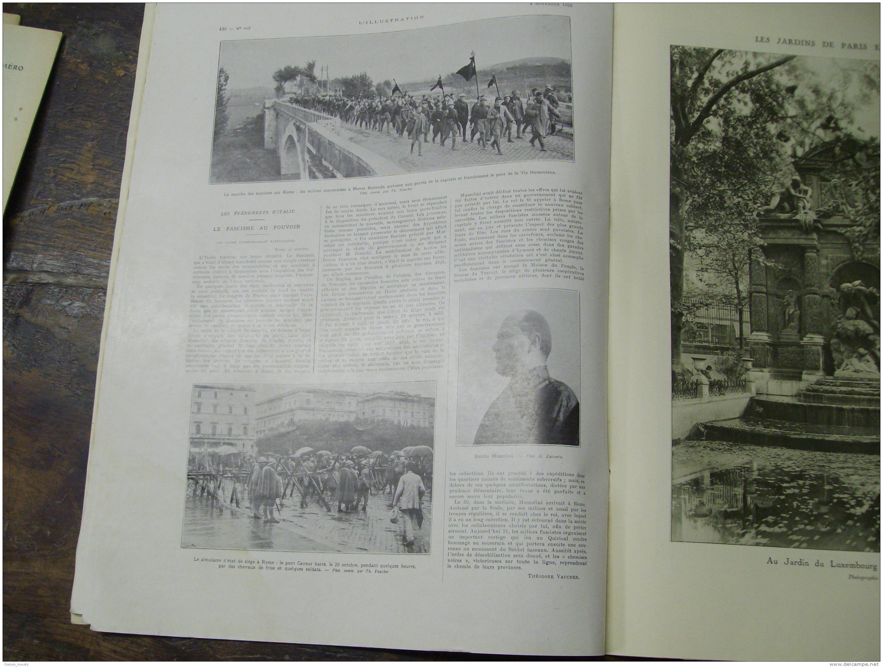 1922  Fascistes Italiens Au Pouvoir ;Eglises Des Croisés SYRIE ; Locomotive à Houille Blanche ; Jardins PARIS ; CANADA - L'Illustration
