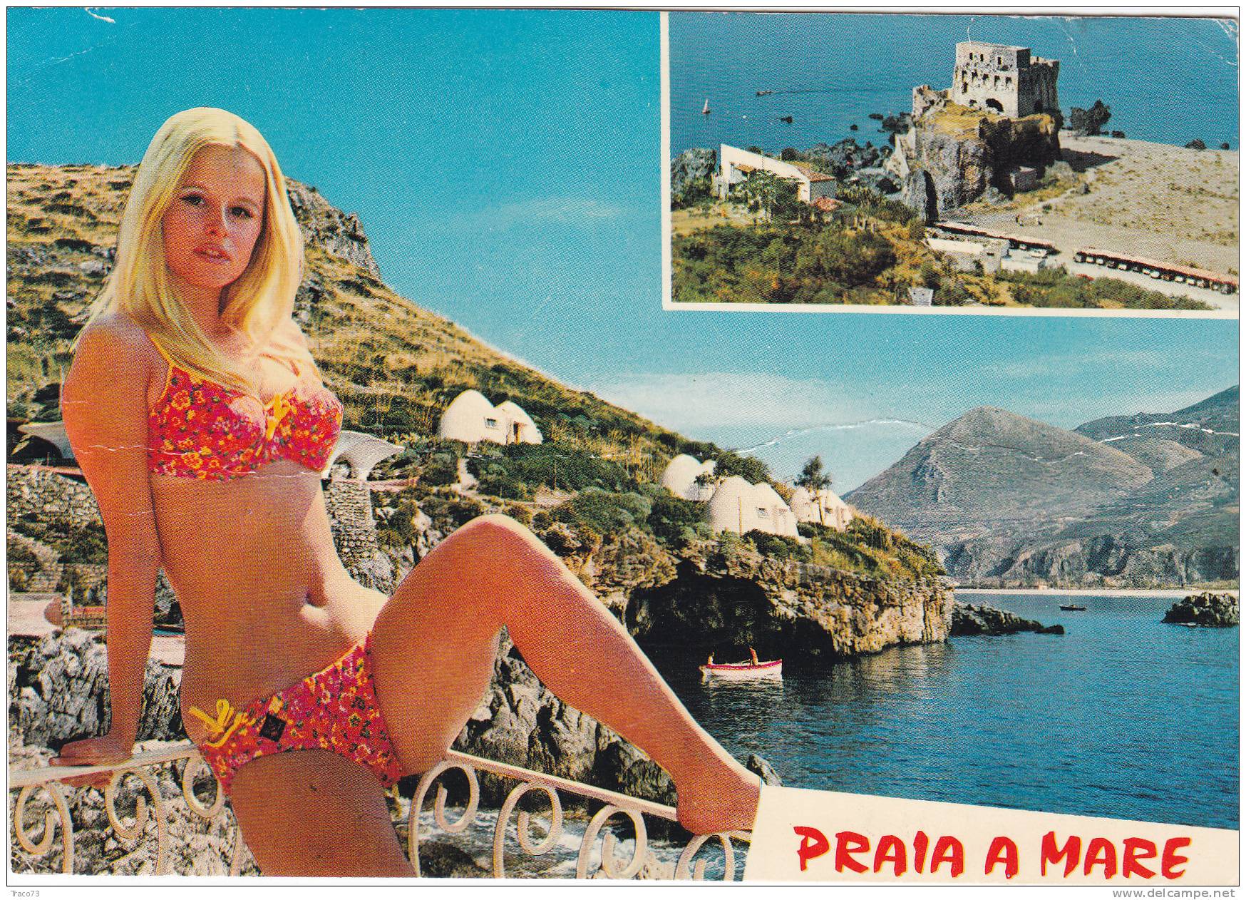 PRAIA A MARE  /  Panorama Con Donna  -  Viaggiata - Matera