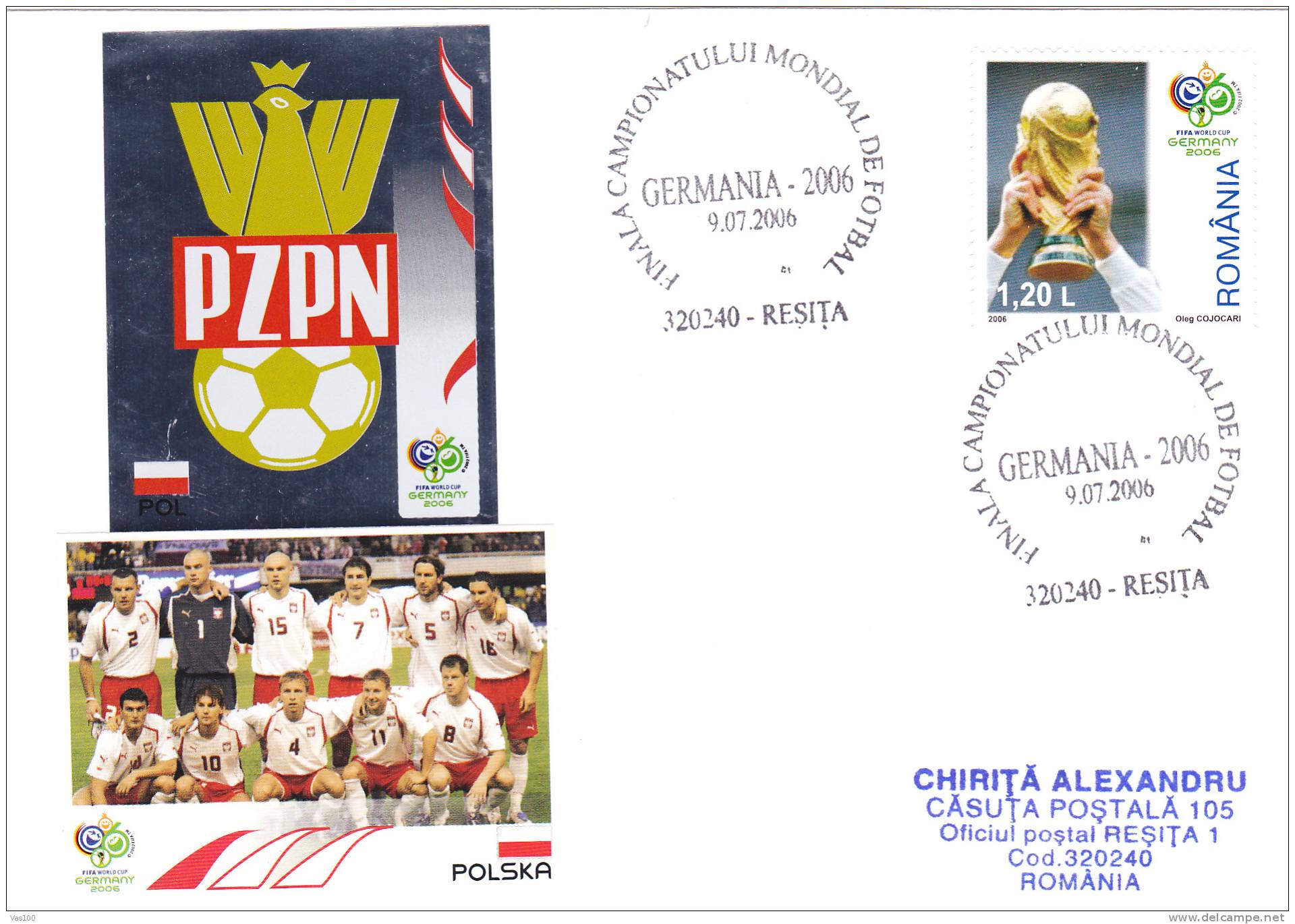 FOOTBALL FIFA WORLD CUP GERMANY 2006,Poland,cover Obliteration Romania. - 2006 – Germania