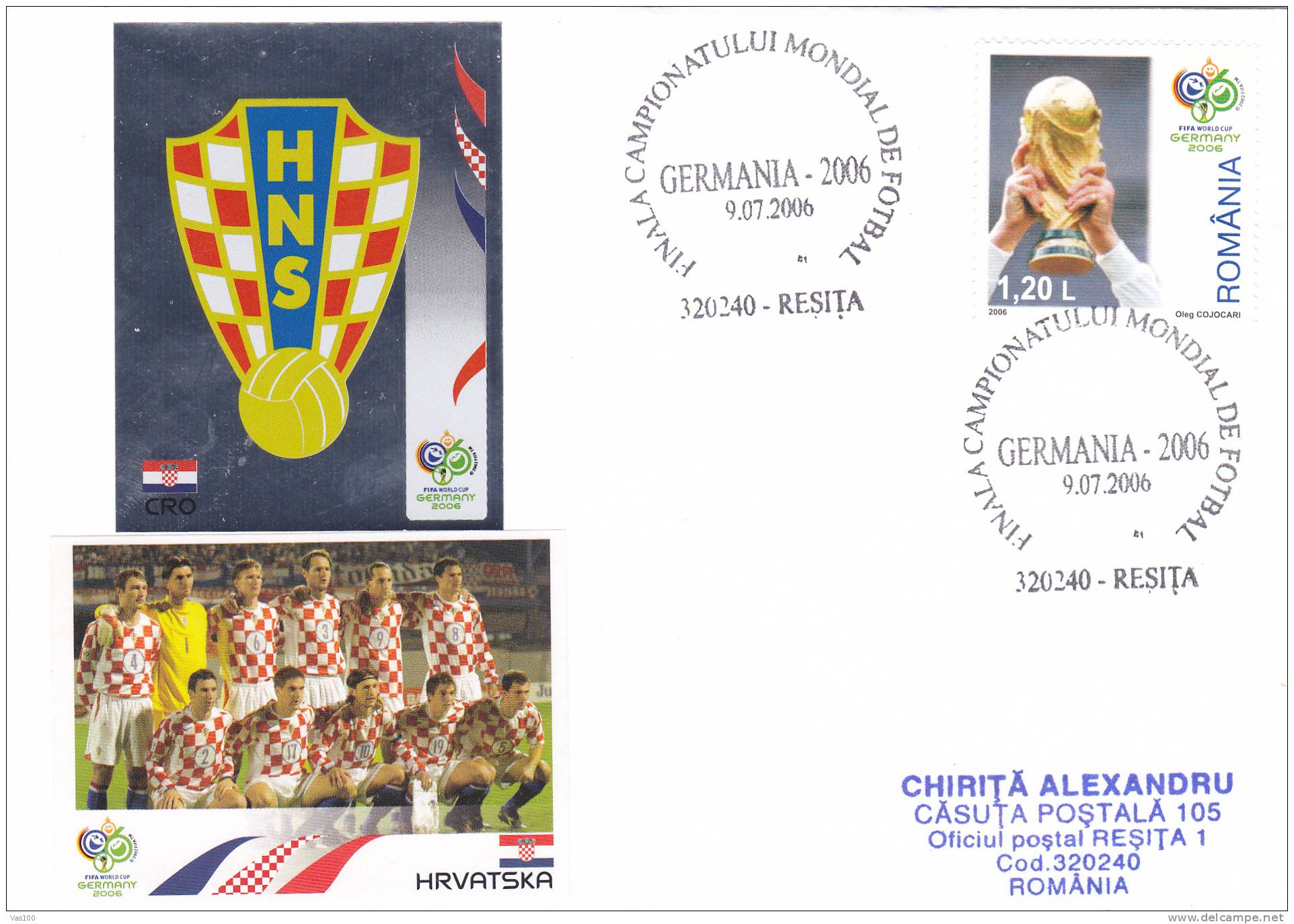 FOOTBALL FIFA WORLD CUP GERMANY 2006,Croatia,cover Obliteration Romania. - 2006 – Allemagne