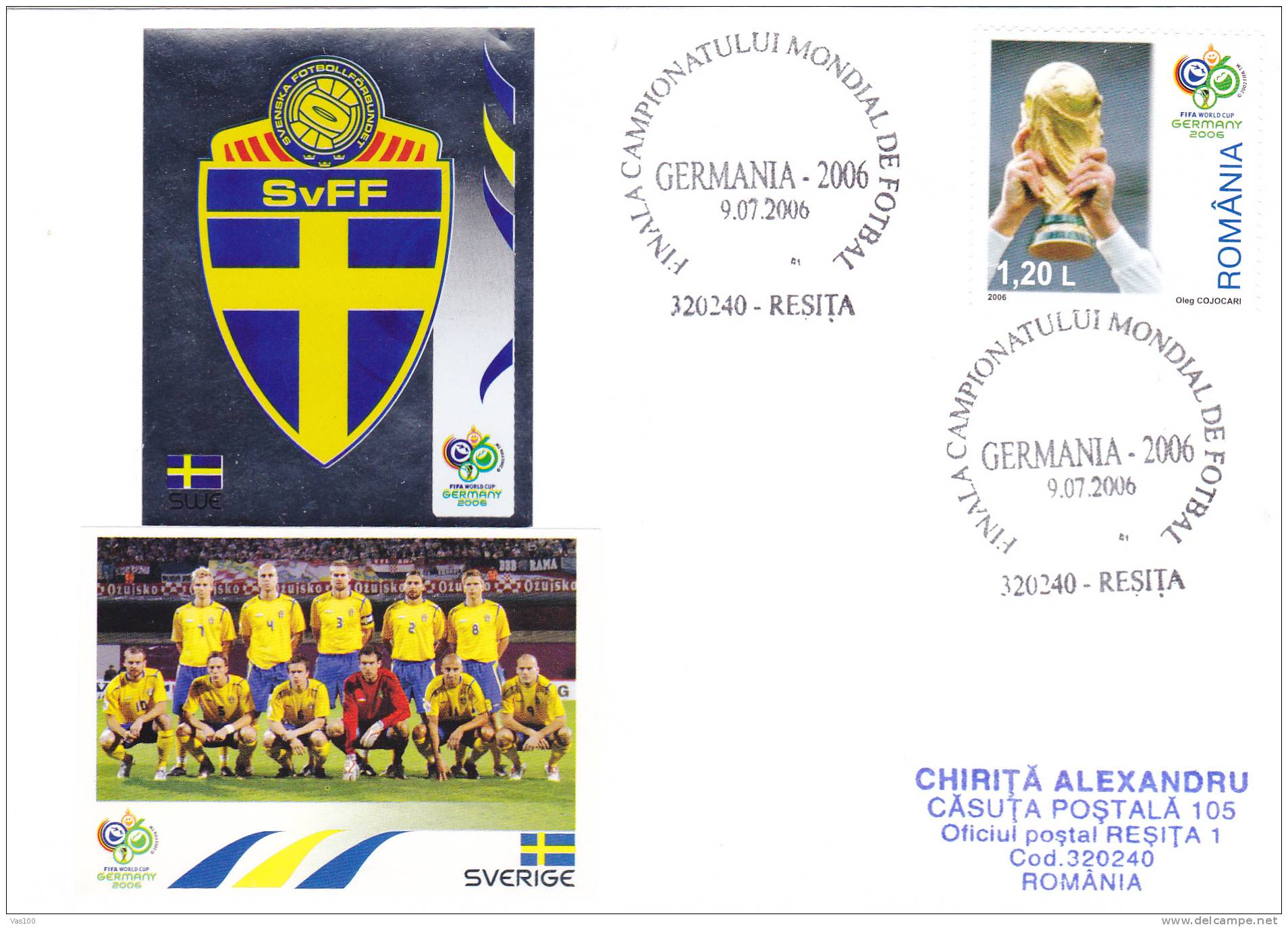 FOOTBALL FIFA WORLD CUP GERMANY 2006,Sverige,cover Obliteration Romania. - 2006 – Duitsland