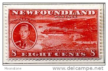 Newfoundland GVI 1937 ´Long´ Coronation 8c Scarlet P.14, Hinged Mint (A) - 1908-1947