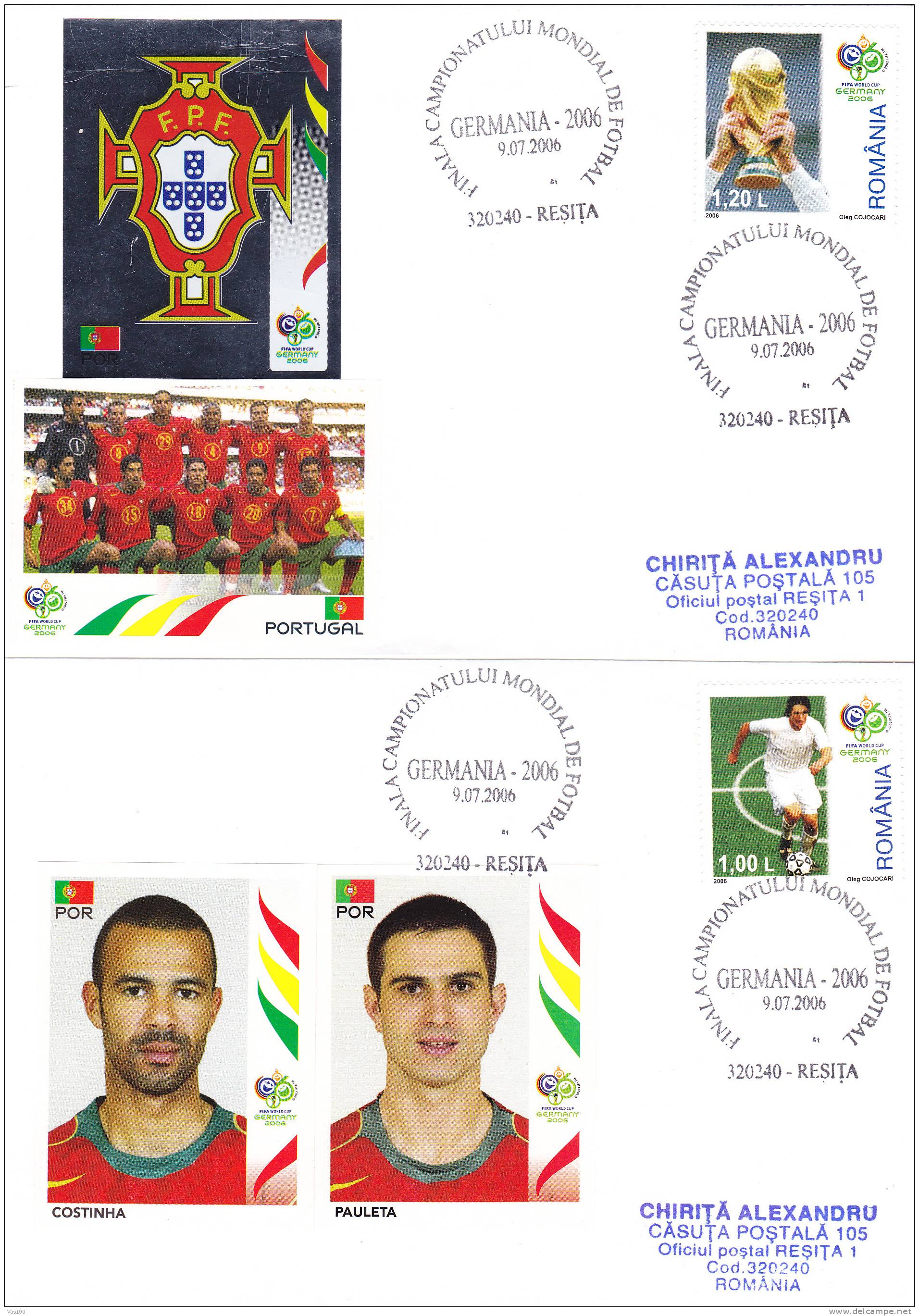 FOOTBALL FIFA WORLD CUP GERMANY 2006,Portugal,2X Covers Obliteration Romania. - 2006 – Deutschland