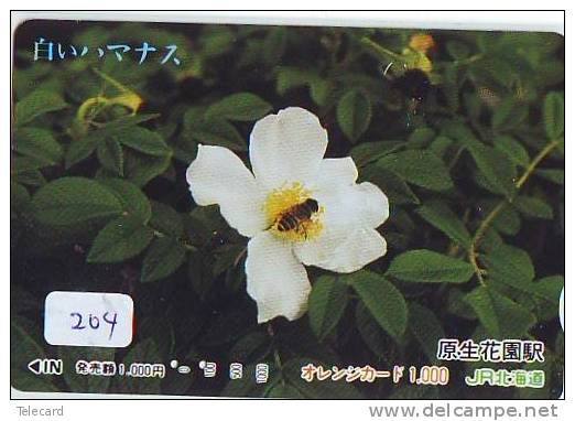 Carte Prépayée Japon  * ABEILLE * BIENE * BEE * BIJ * ABEJA (204) PREPAID CARD JAPAN * FLEUR - Abeilles