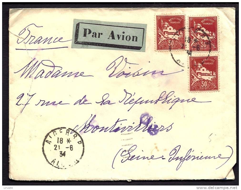 LETTRE  ANCIENNE COLONIE- ALGÉRIE POUR FRANCE- LETTRE PAR AVION- 3 TIMBRES N° 79 A-  OBLITÉRÉS 1934 - Covers & Documents
