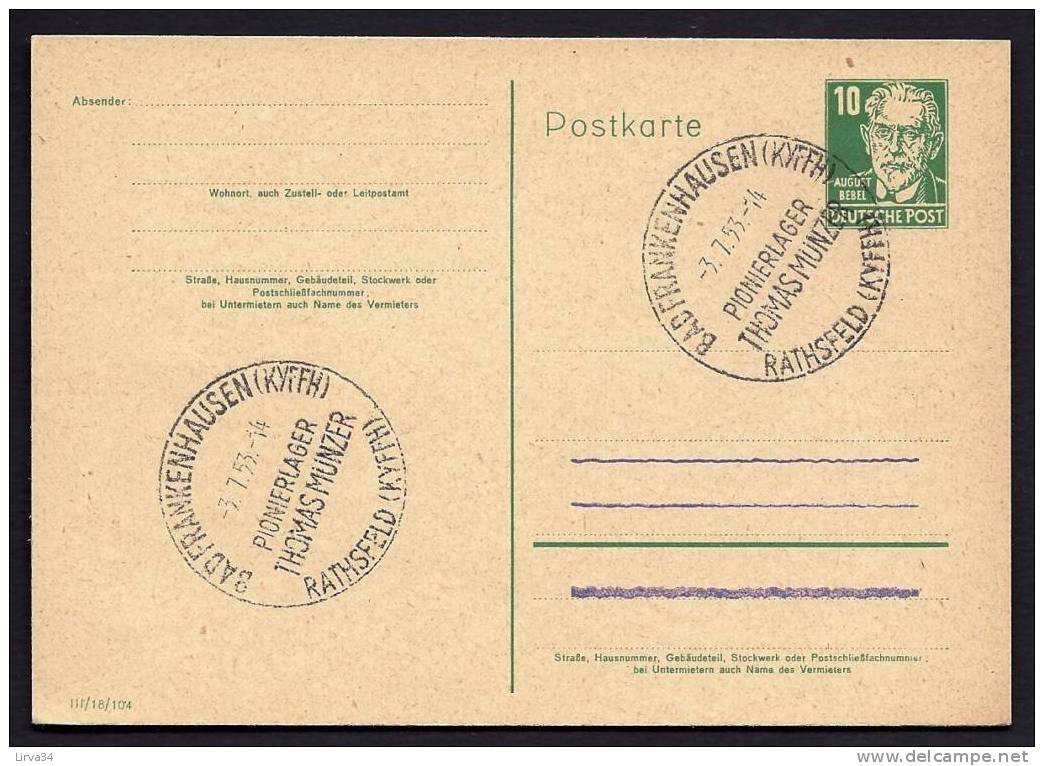 CARTE ENTIER POSTAL- ALLEMAGNE- TIMBRE 10 P- CAD 1953 - Storia Postale