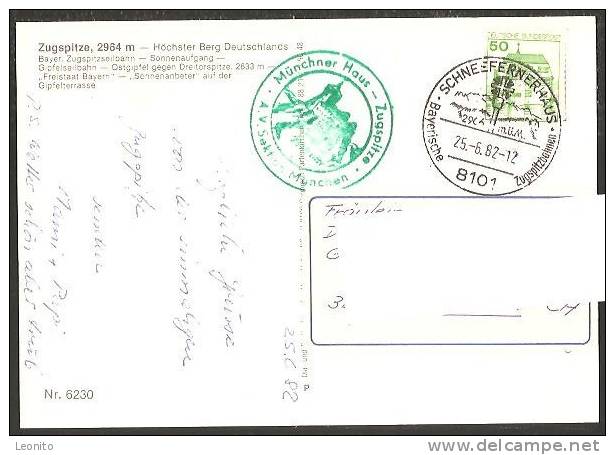 Zugspitze Stempel Münchner Haus Schneefernerhaus Bayrische Zugspitzbahnen 1982 - Zugspitze