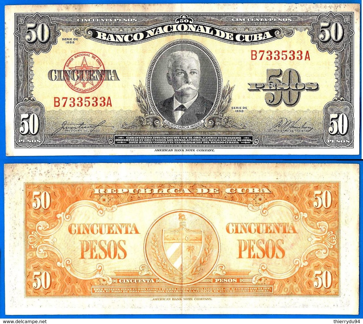 Cuba 50 Pesos 1958 Calixto Garcia Iniguez Peso Kuba Paypal Skrill Bitcoin OK! - Cuba