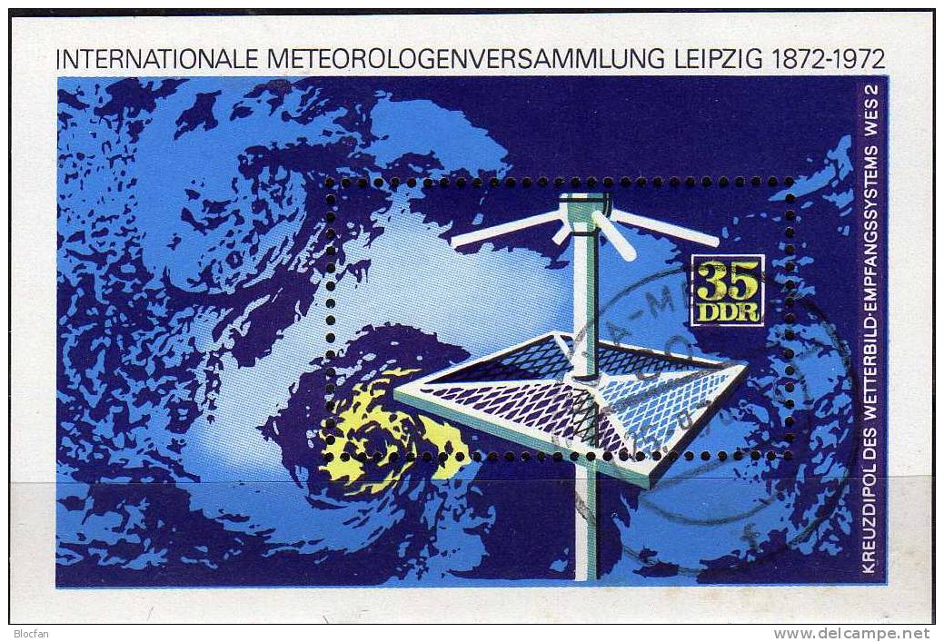 Wolkenbild Meteorologie-Forschung 1972 DDR Block 35 ** 1€ Karte Kreuzdipol Wetterempfang Space Bloc Sheet From Germany - Climat & Météorologie