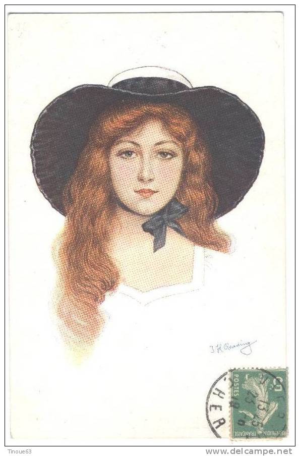 "Grâce Féminine" - Jolie Jeune Femme Rousse à Chapeau - Dessin De Reading - Edit. SID N° 1044 - Reading