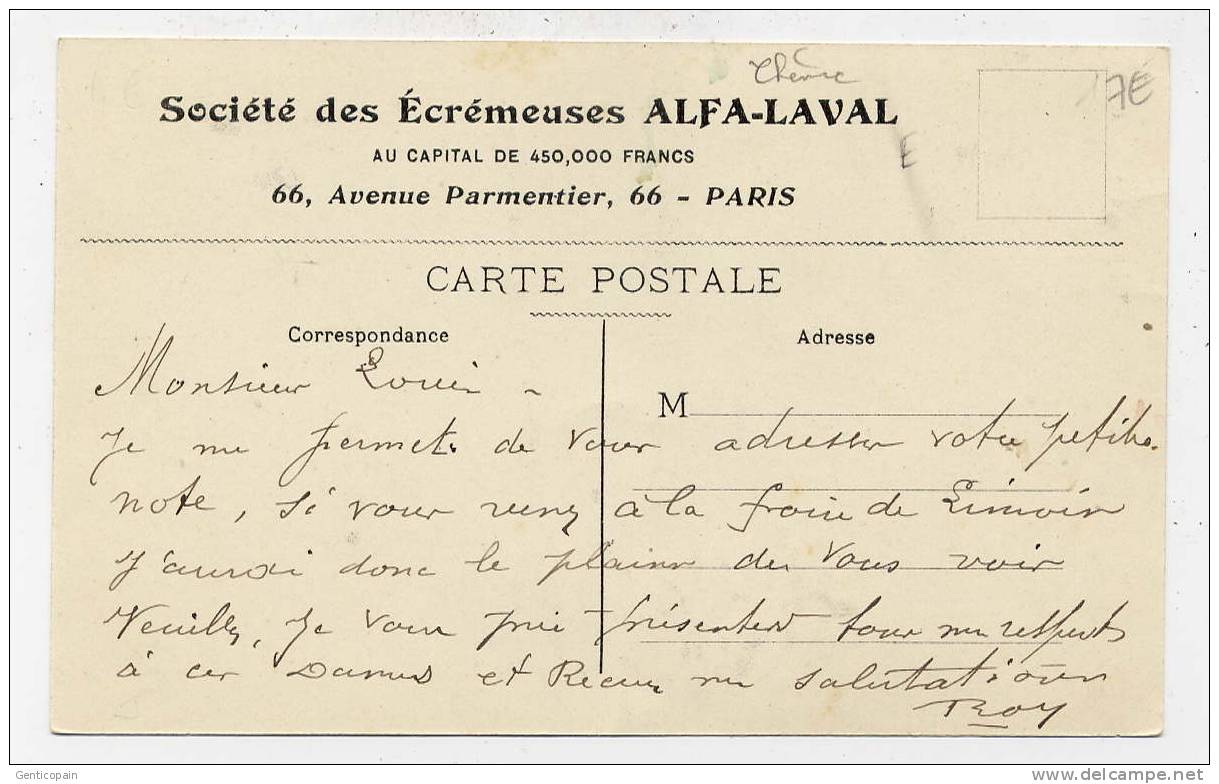 Q28 - Visite Du Président FALLIERES à STOCKHOLM (Suède) 24 Juillet 1908 - Société  Des écrémeuses ALFA-LAVAL -  Verso - Manifestations